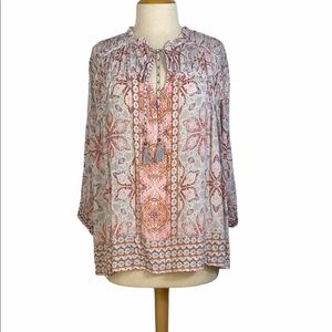 Angie 1X Floral Peasant Boho Pink Gray Blouse